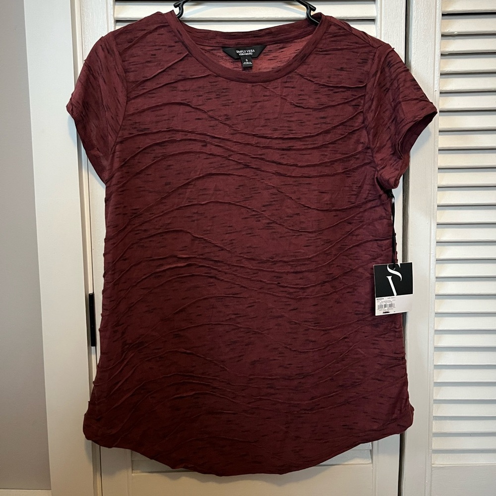 Simply Vera Vera Wang Maroon Textured Short Sleeve Top